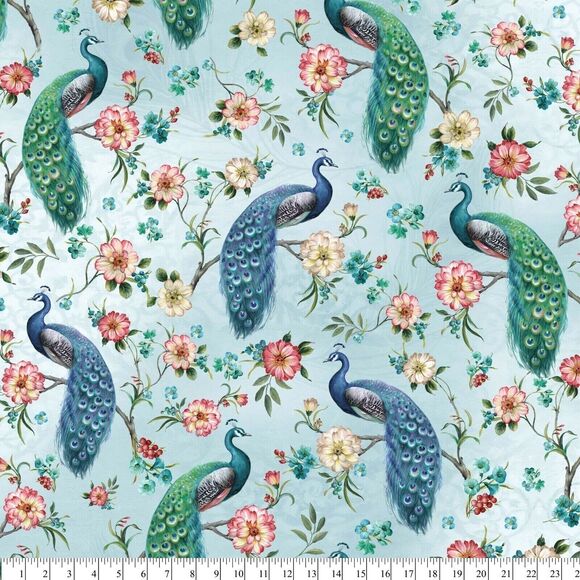 Peacock Arbor Sewing Fabric Pre-cut Cotton 1 Yard X 44 Inch Craft David Textiles - Picture 1 of 3